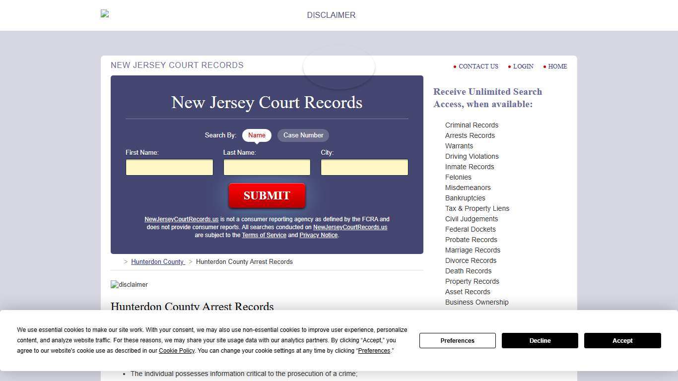 Hunterdon County Arrest Records NewJerseyCourtRecords.us