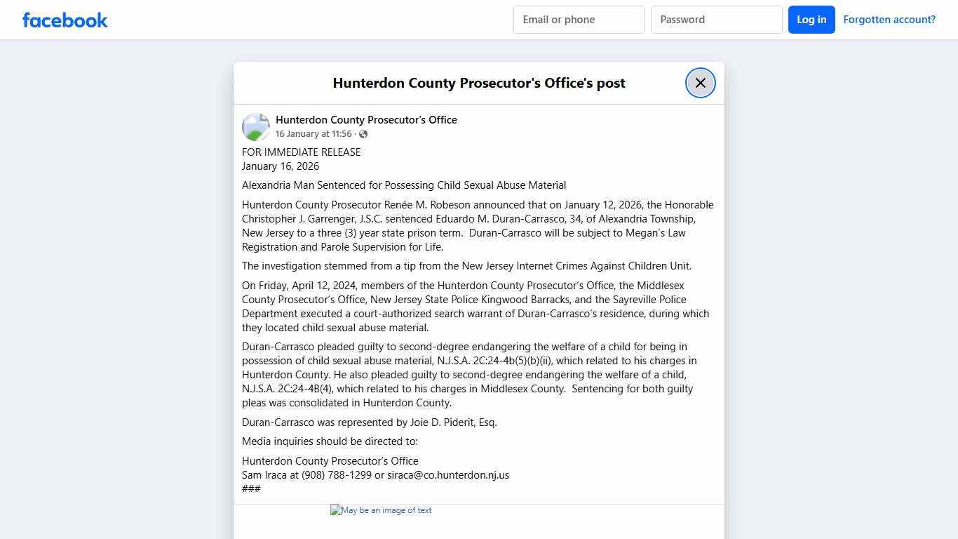 FOR IMMEDIATE... - Hunterdon County Prosecutor's Office Facebook
